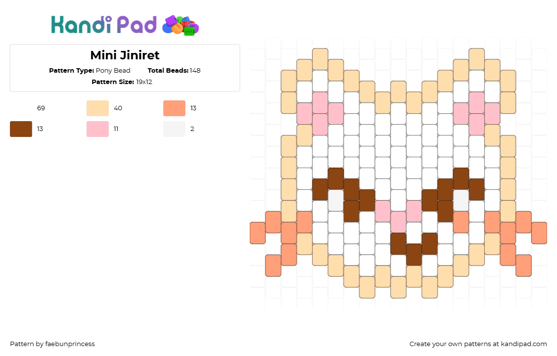 Mini Jiniret - Pony Bead Pattern by faebunprincess on Kandi Pad - jiniret,skzoo,stray kids,character,music,kpop,head,white,pink,tan