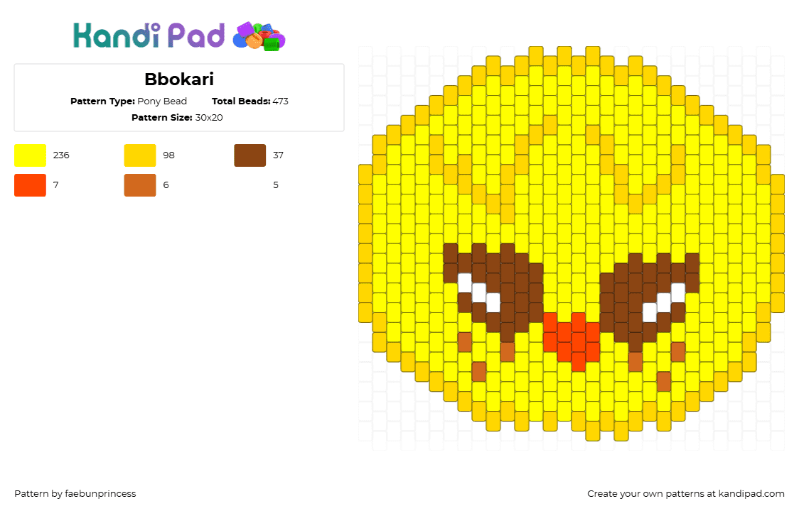 Bbokari - Pony Bead Pattern by faebunprincess on Kandi Pad - bbokari,skzoo,stray kids,band,kpop,music,head,chick,yellow