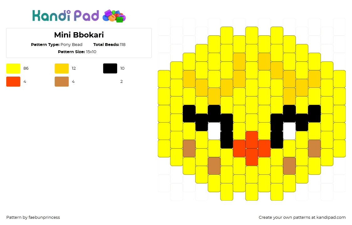 Mini Bbokari - Pony Bead Pattern by faebunprincess on Kandi Pad - bbokari,skzoo,stray kids,band,kpop,music,head,chick,charm,yellow