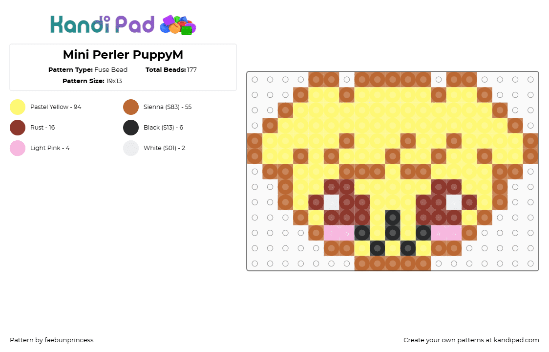 Mini Perler PuppyM - Fuse Bead Pattern by faebunprincess on Kandi Pad - puppym,skzoo,stray kids,music,band,kpop,character,charm,head,cute,yellow,tan