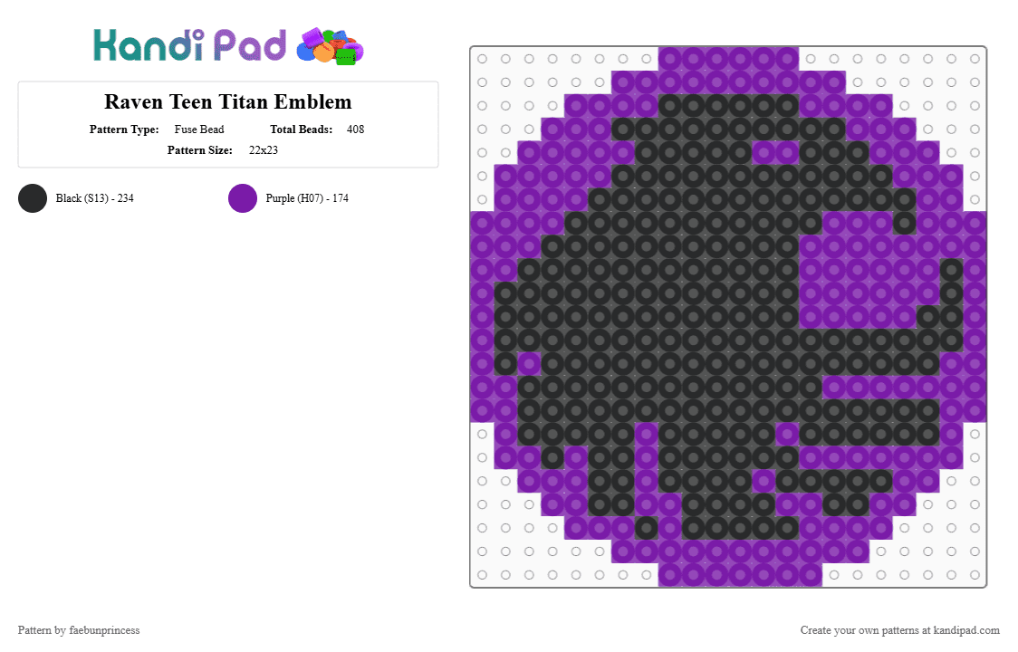 Raven Teen Titan Emblem - Fuse Bead Pattern by faebunprincess on Kandi Pad - black, purple
