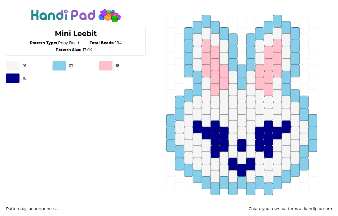 Mini Leebit - Pony Bead Pattern by faebunprincess on Kandi Pad - leebit,skzoo,stray kids,bunny,character,head,music,charm,animal,white,pink,light blue