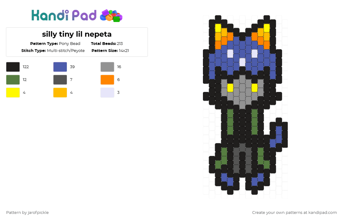 silly tiny lil nepeta - Pony Bead Pattern by jarofpickle on Kandi Pad - black,purple,gray,homestuck,nepeta,troll,alien,cat