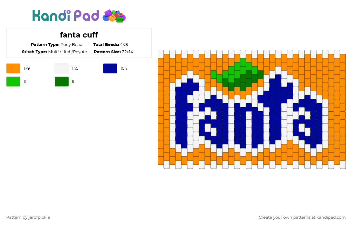 fanta cuff - Pony Bead Pattern by jarofpickle on Kandi Pad - purple,orange,fanta,fruit,soda,can,leaf