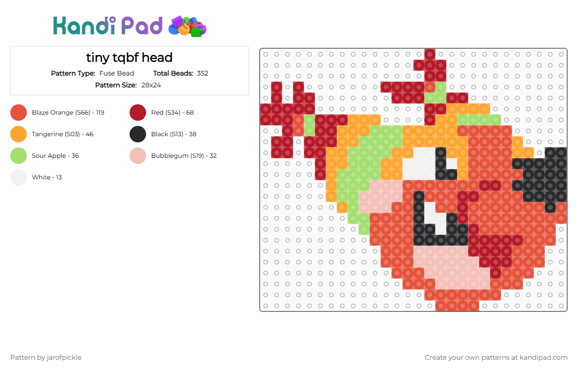 tiny tqbf head - Fuse Bead Pattern by jarofpickle on Kandi Pad - red,tqbf,the quick brown fox,furry,fox,pinata,speedcore,halleylabs,lapfoxtrax