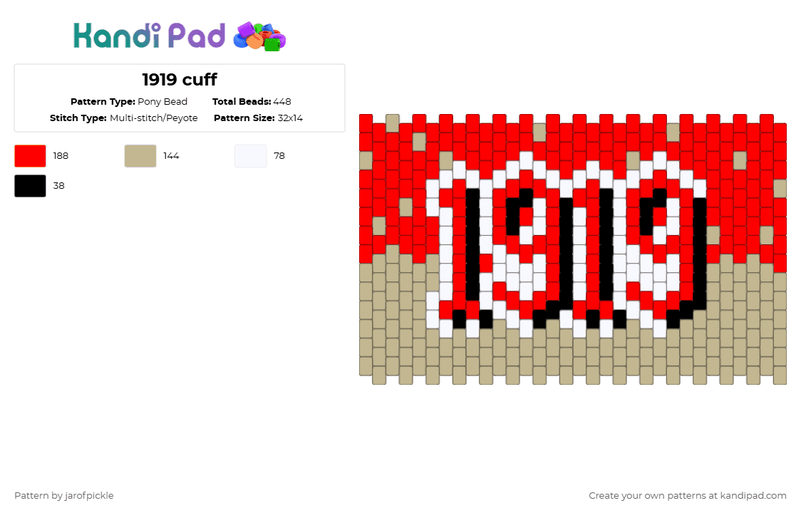 1919 cuff - Pony Bead Pattern by jarofpickle on Kandi Pad - red,beige,1919,root beer,soda,can,fizzy,bubbles