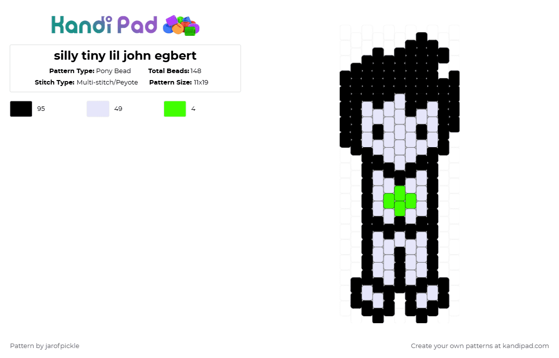 silly tiny lil john egbert - Pony Bead Pattern by jarofpickle on Kandi Pad - black,white,homestuck,john,john egbert