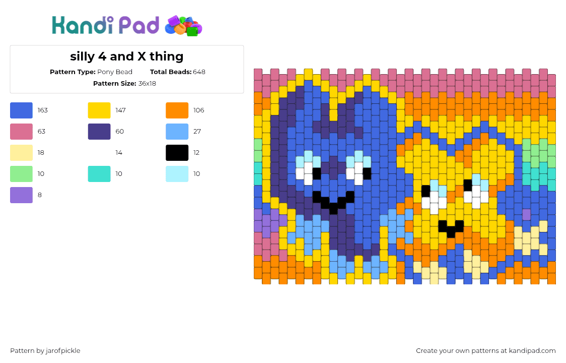 silly 4 and X thing - Pony Bead Pattern by jarofpickle on Kandi Pad - four,bfdi,battle for dream island,x,character,animation,tv show,panel,colorful,blue,orange