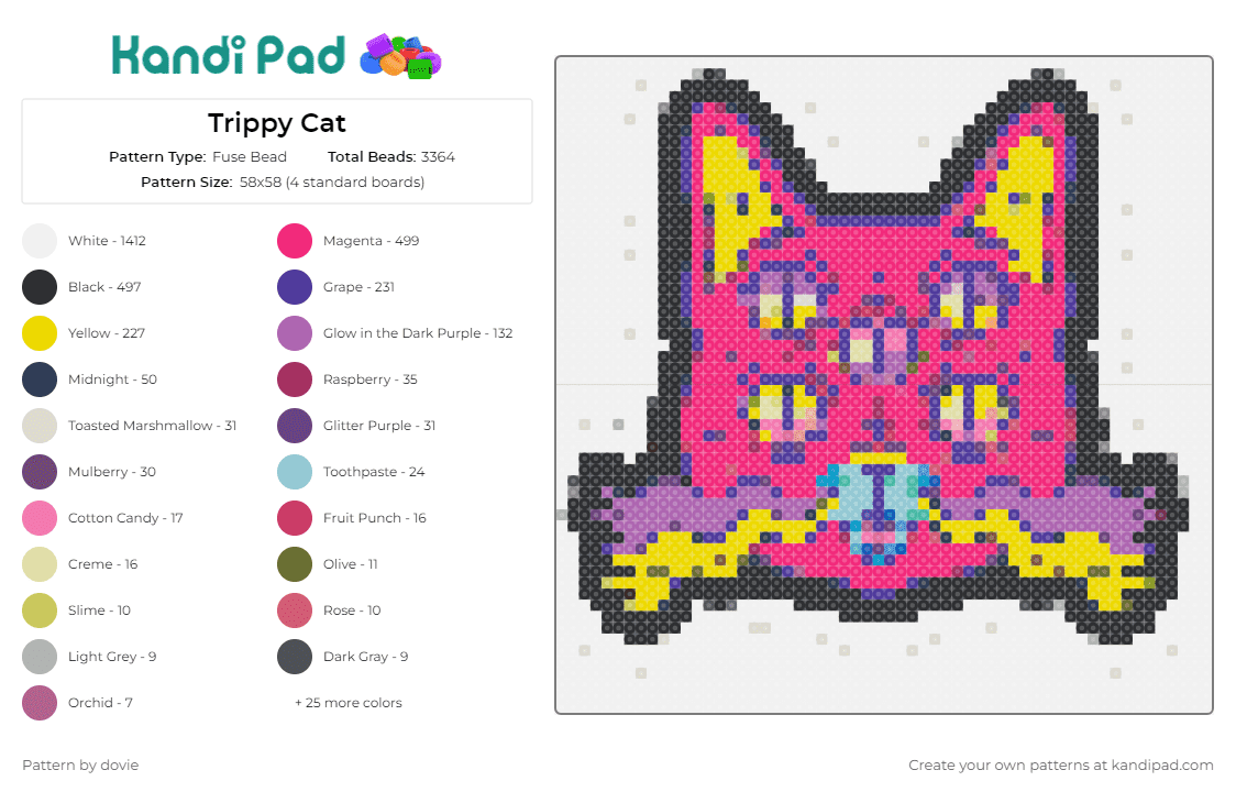 Trippy Cat - Fuse Bead Pattern by dovie on Kandi Pad - trippy,psychedelic,cat,eyes,rave,neon,pink,yellow