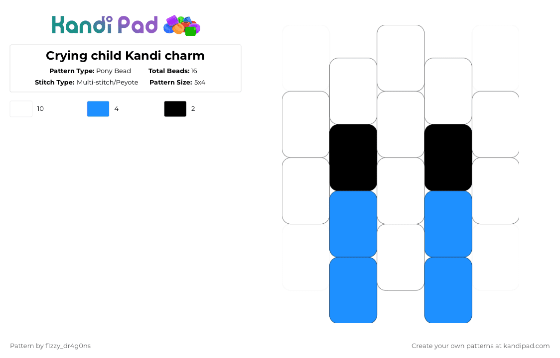 Crying child Kandi charm - Pony Bead Pattern by f1zzy_dr4g0ns on Kandi Pad - white,light blue