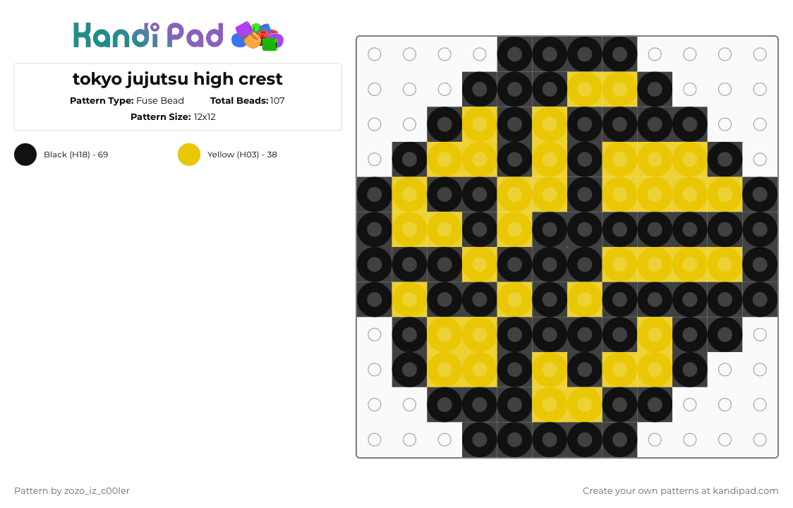 Tokyo jujutsu high crest Fuse Bead Pattern - Kandi Pad | Kandi Patterns ...