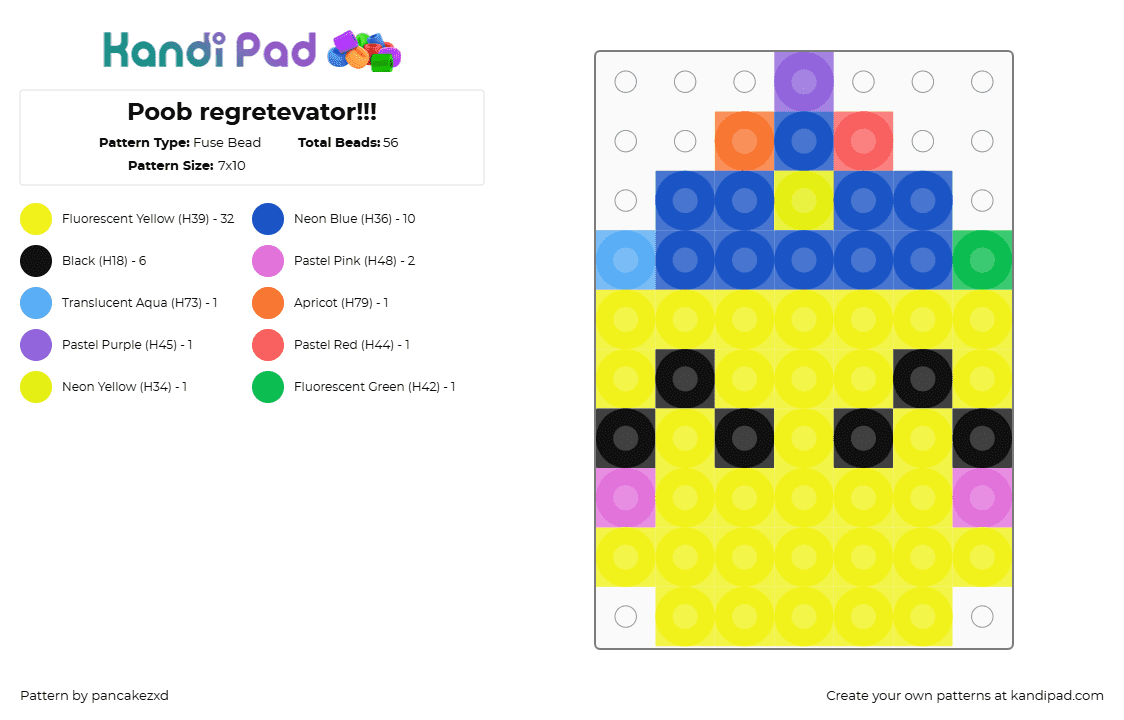 Poob regretevator!!! - Fuse Bead Pattern by pancakezxd on Kandi Pad - poob,party noob,regretevator,head,character,video game,toblox,charm,simple,yellow,blue