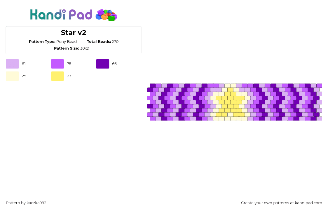 Star v2 - Pony Bead Pattern by kaczka992 on Kandi Pad - star,glow,stripes,zigzag,cuff,yellow,purple