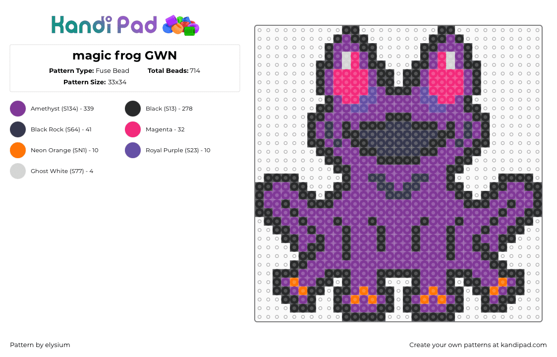 magic frog GWN - Fuse Bead Pattern by elysium on Kandi Pad - frog,gwm,lsdream,amphibian,animal,dj,music,edm,psychedelic,purple