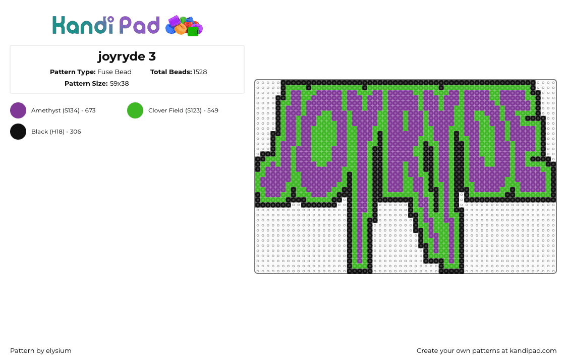 joyryde 3 - Fuse Bead Pattern by elysium on Kandi Pad - joyryde,logo,music,edm,dj,green,pink
