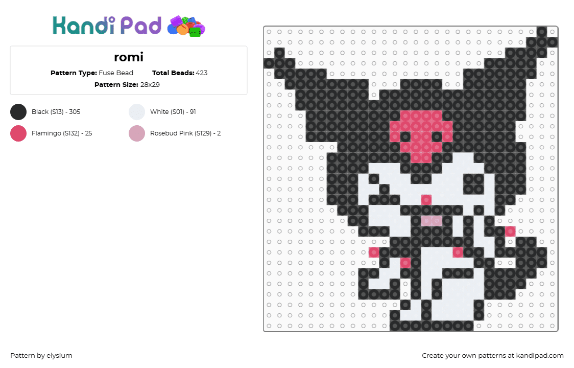 romi - Fuse Bead Pattern by elysium on Kandi Pad - black,white,red