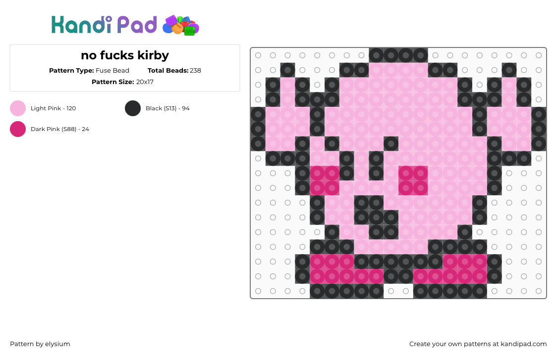no fucks kirby - Fuse Bead Pattern by elysium on Kandi Pad - black,pink,middle finger,kirby,no fucks,adult,funny
