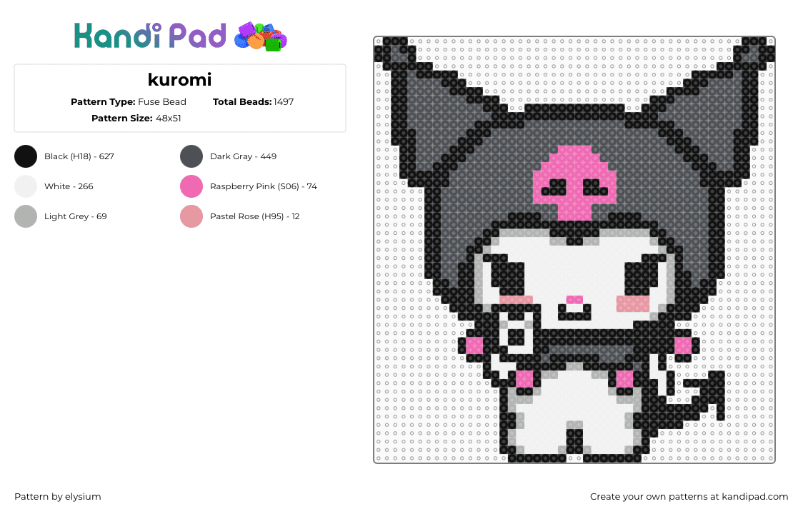 kuromi - Fuse Bead Pattern by elysium on Kandi Pad - gray