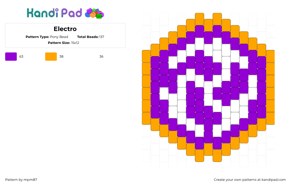 Electro - Pony Bead Pattern by mpm87 on Kandi Pad - electro,genshin impact,element,video game,charm,purple,white,yellow