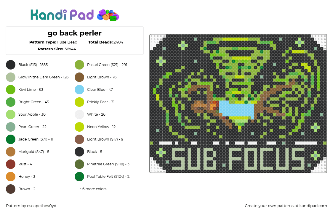 go back perler - Fuse Bead Pattern by escapethev0yd on Kandi Pad - black,green,tan,beige,johnsummit,subfocus,goback,house,drumandbass,dnb