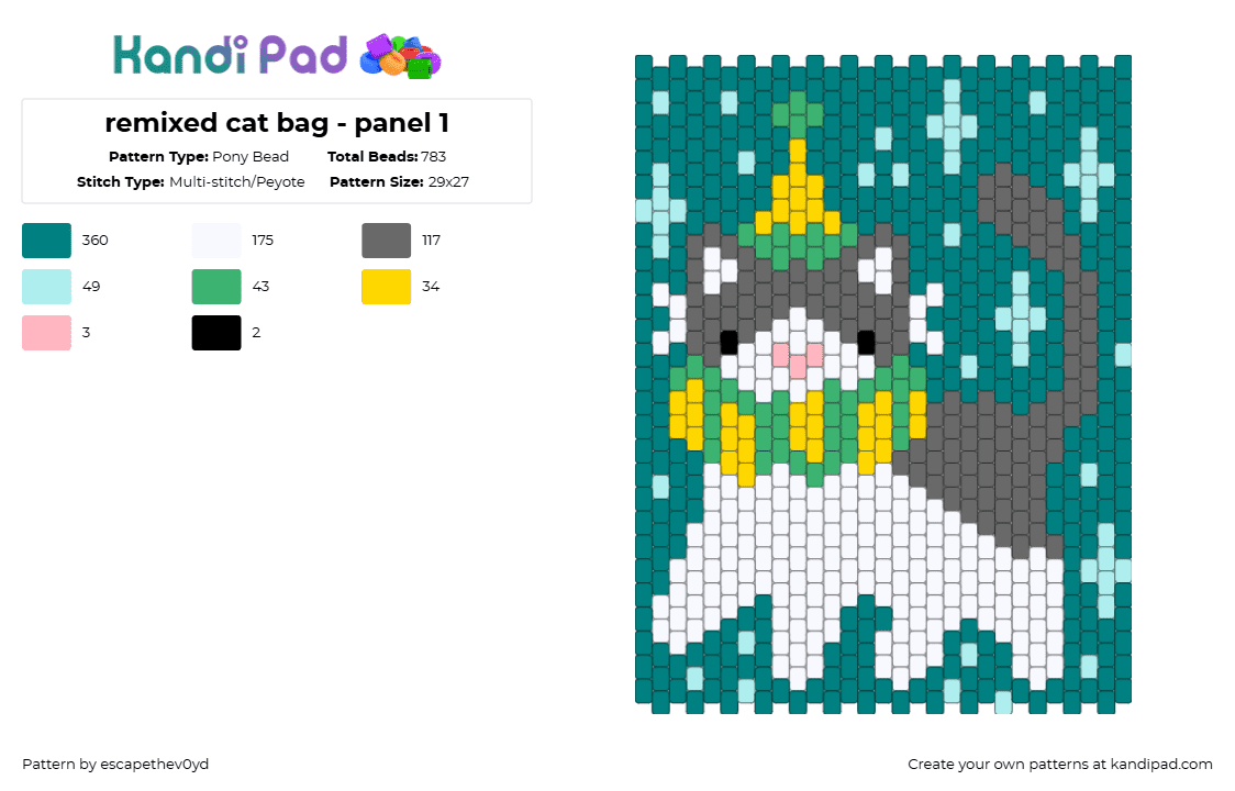 Remixed cat bag - panel 1 Pony Bead Pattern - Kandi Pad | Kandi ...
