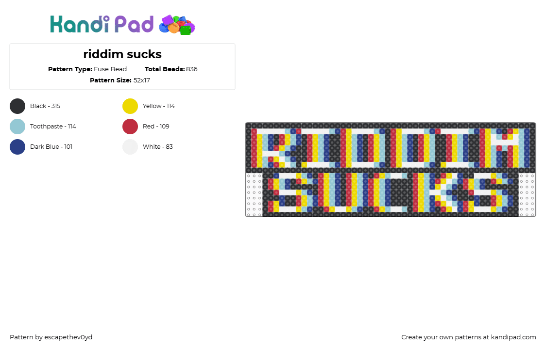 riddim sucks - Fuse Bead Pattern by escapethev0yd on Kandi Pad - red,yellow,light blue