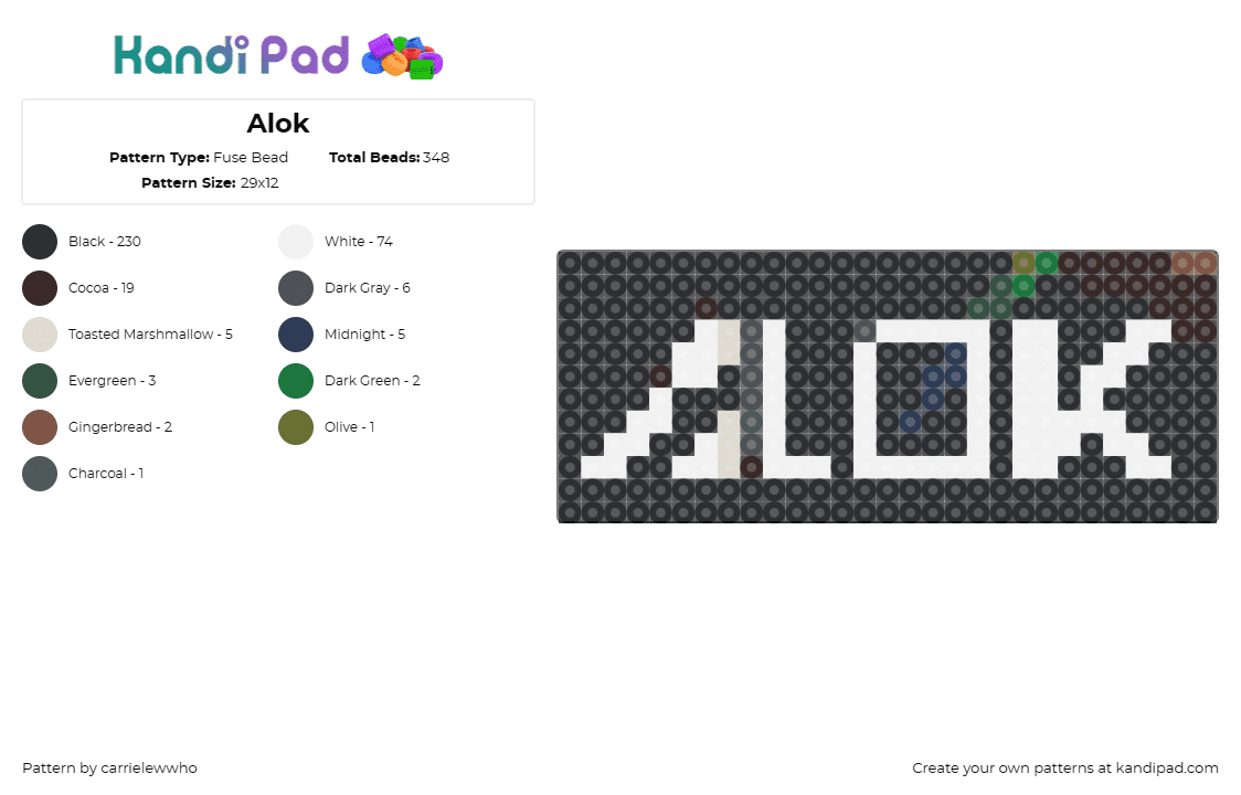 Alok - Fuse Bead Pattern by carrielewwho on Kandi Pad - alok,dj,edm,music,white,black