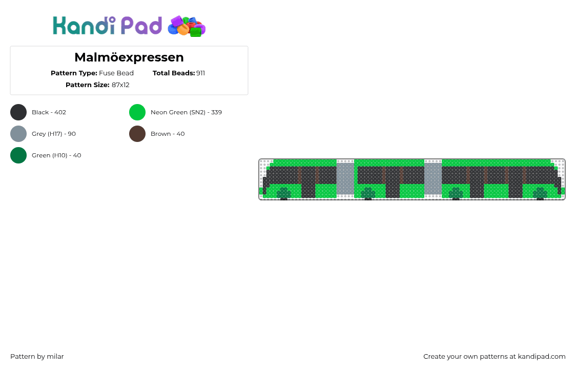 Malmöexpressen - Fuse Bead Pattern by milar on Kandi Pad - train,subway,vehicle,transportation,green,black