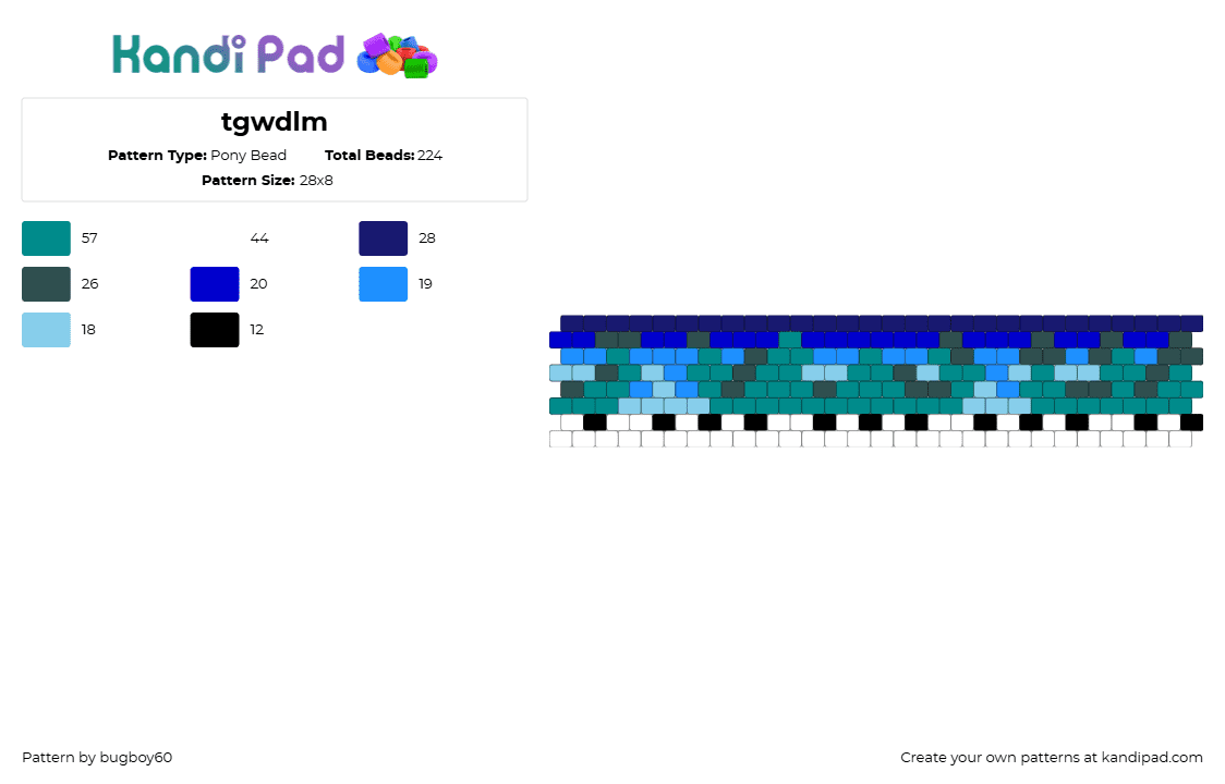 tgwdlm - Pony Bead Pattern by bugboy60 on Kandi Pad - tgwdlm,musical,cuff,teal,blue