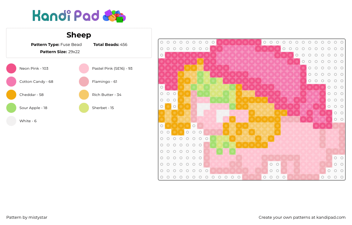 Sheep - Fuse Bead Pattern by mistystar on Kandi Pad - sheep,ram,animal,cute,horned,pink