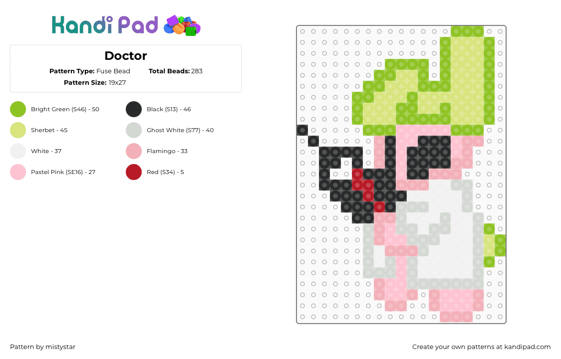 Doctor - Fuse Bead Pattern by mistystar on Kandi Pad - doctor,bunny,character,pink,green,white