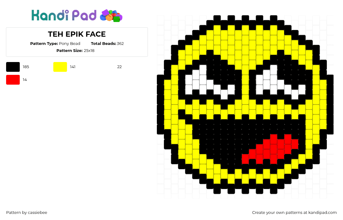 TEH EPIK FACE - Pony Bead Pattern by cassiebee on Kandi Pad - epic face,smiley,roblox,head,charm,yellow,black