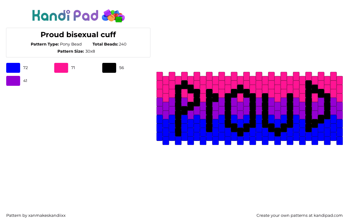 Proud bisexual cuff - Pony Bead Pattern by xanmakeskandiixx on Kandi Pad - 