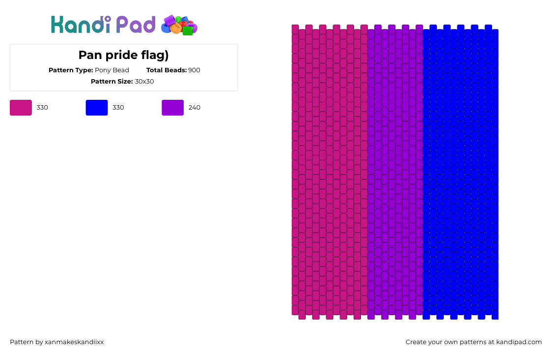 Pan pride flag) - Pony Bead Pattern by xanmakeskandiixx on Kandi Pad - pansexual,pride,flag,stripes,pink,yellow,blue