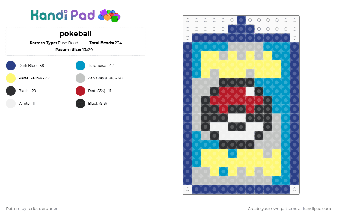 pokeball - Fuse Bead Pattern by redblazerunner on Kandi Pad - blue,light blue,yellow,beige