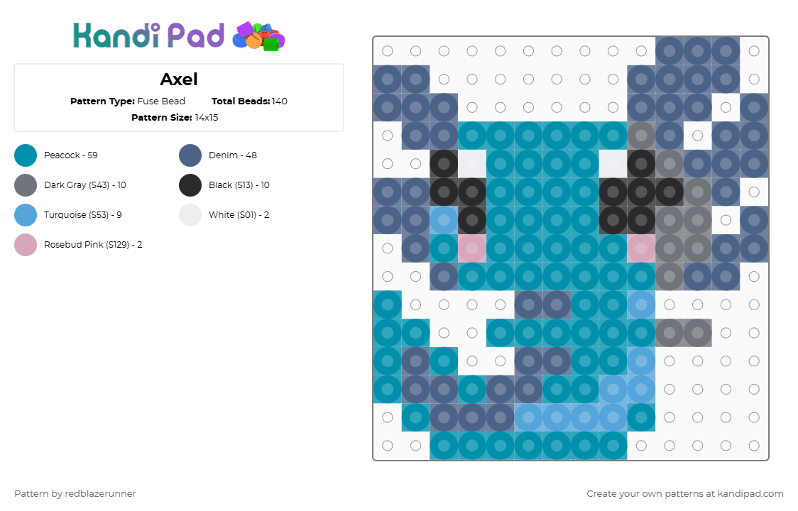 Axel - Fuse Bead Pattern by redblazerunner on Kandi Pad - teal,blue