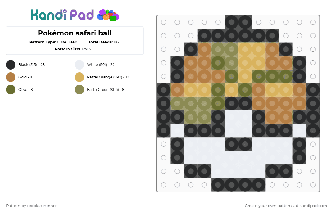 Pokémon safari ball - Fuse Bead Pattern by redblazerunner on Kandi Pad - tan,gold