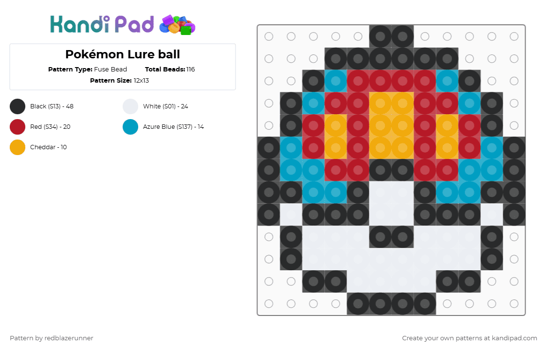 Pokémon Lure ball - Fuse Bead Pattern by redblazerunner on Kandi Pad - red