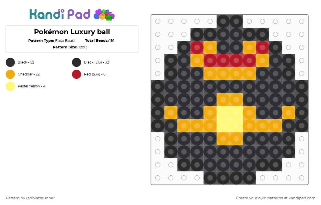 Pokémon Luxury ball - Fuse Bead Pattern by redblazerunner on Kandi Pad - black,orange