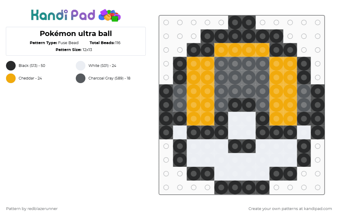 Pokémon ultra ball - Fuse Bead Pattern by redblazerunner on Kandi Pad - orange,gray