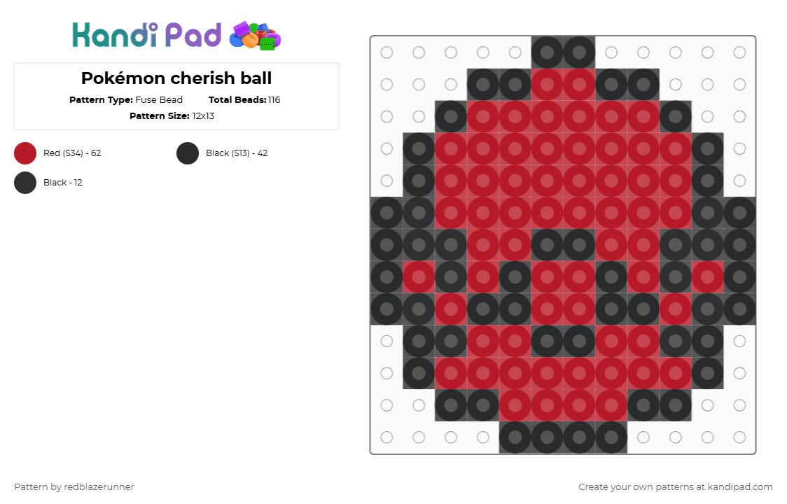 Pokémon cherish ball - Fuse Bead Pattern by redblazerunner on Kandi Pad - red,black