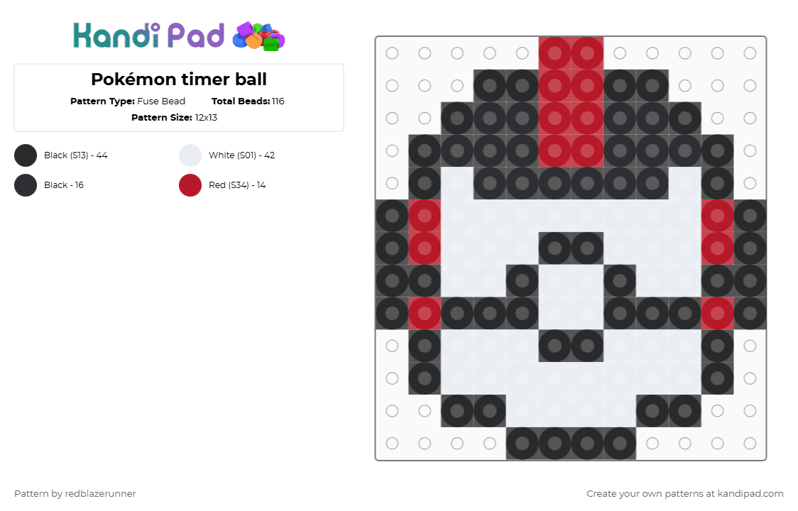 Pokémon timer ball - Fuse Bead Pattern by redblazerunner on Kandi Pad - white