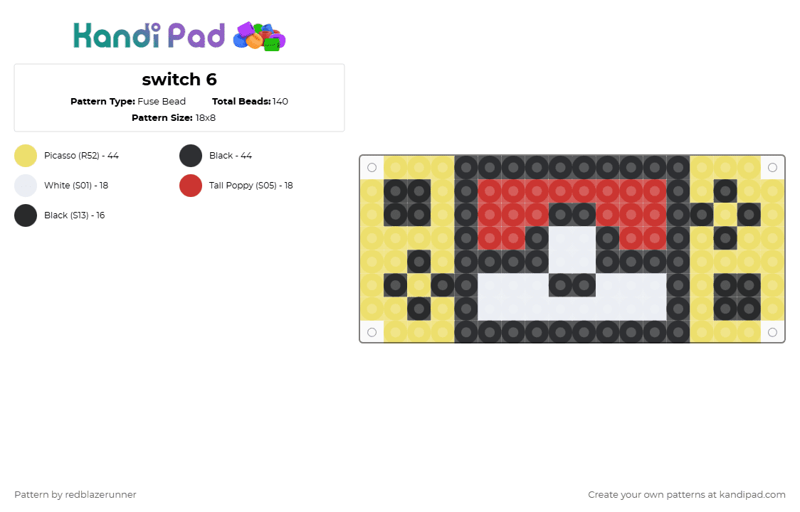 switch 6 - Fuse Bead Pattern by redblazerunner on Kandi Pad - yellow,red