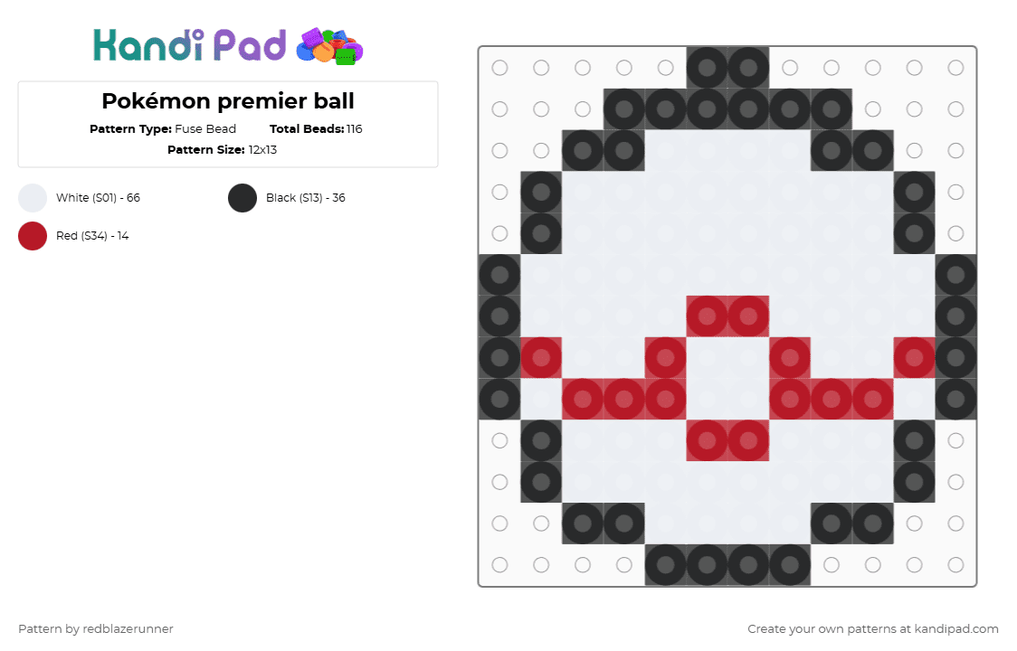 Pokémon premier ball - Fuse Bead Pattern by redblazerunner on Kandi Pad - white