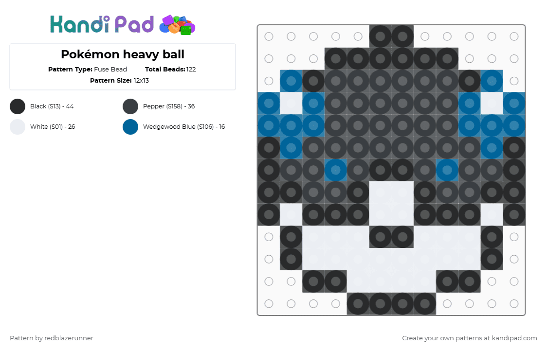Pokémon heavy ball - Fuse Bead Pattern by redblazerunner on Kandi Pad - black,white,blue