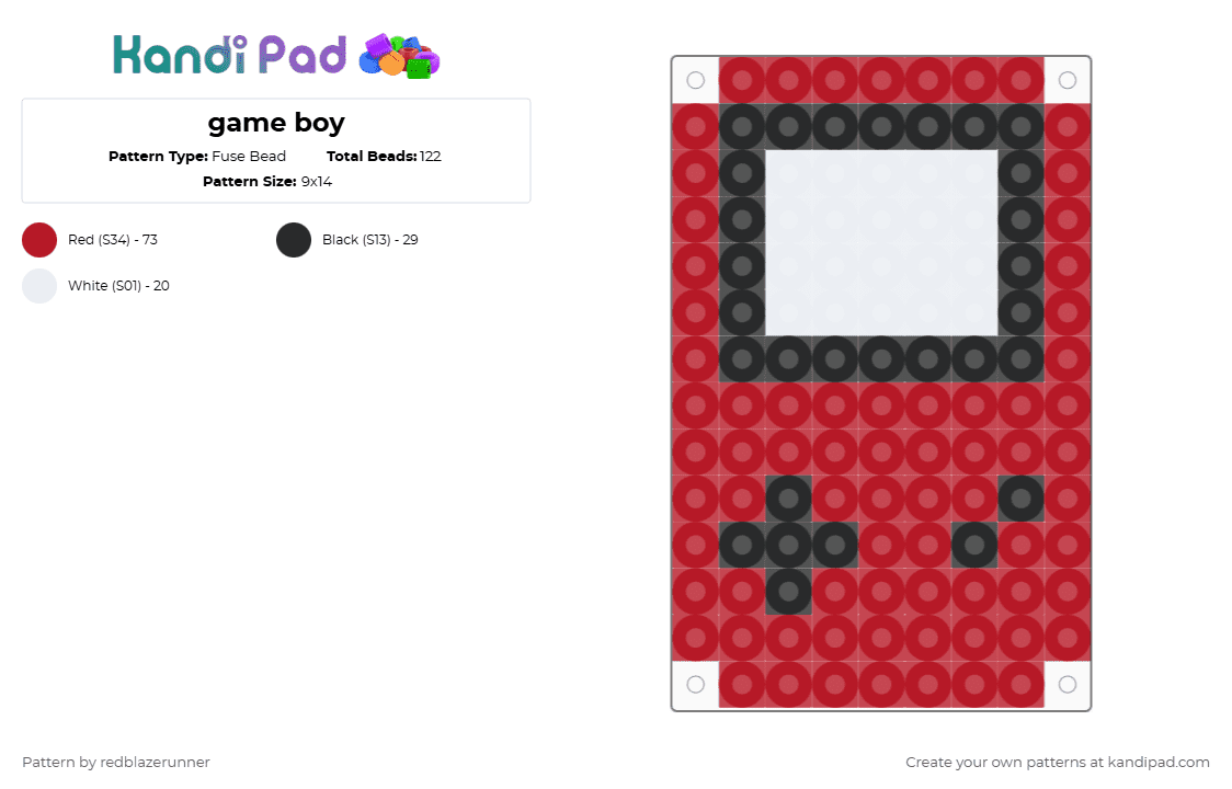 game boy - Fuse Bead Pattern by redblazerunner on Kandi Pad - red