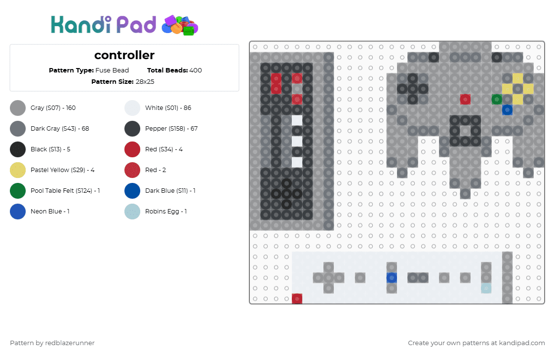 controller - Fuse Bead Pattern by redblazerunner on Kandi Pad - controllers,n64,wii,nes,nintendo,controller,video game,gaming,gray