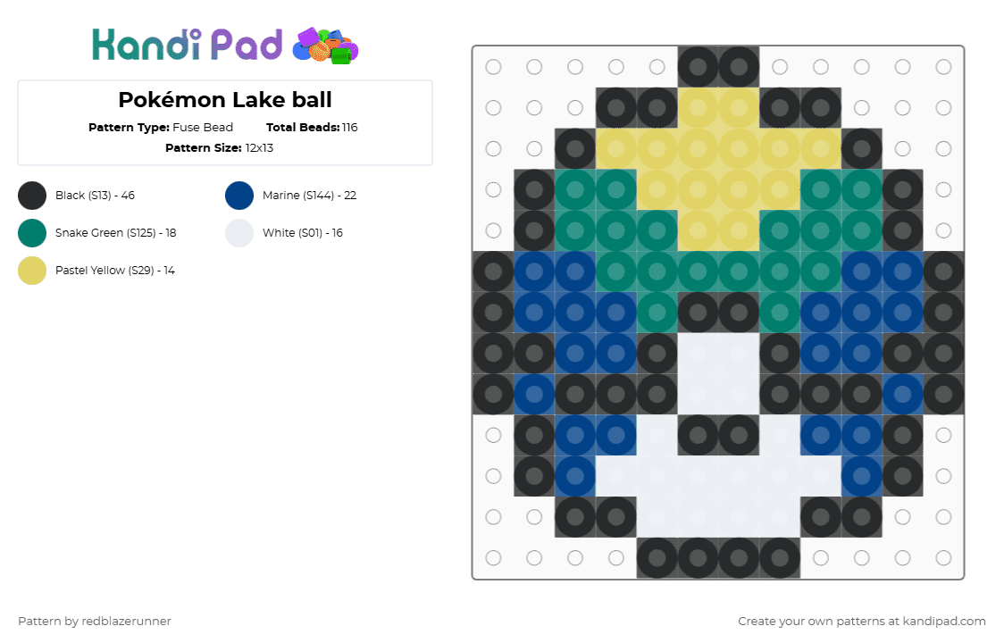Pokémon Lake ball - Fuse Bead Pattern by redblazerunner on Kandi Pad - blue,teal