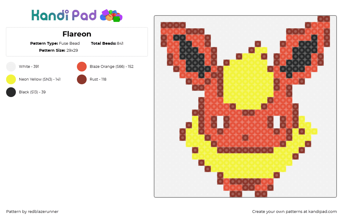 Flareon - Fuse Bead Pattern by redblazerunner on Kandi Pad - 