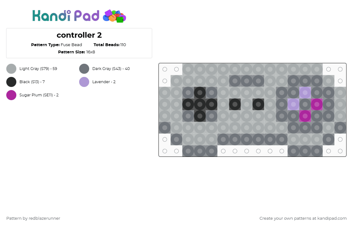 controller 2 - Fuse Bead Pattern by redblazerunner on Kandi Pad - snes,super nintendo,controller,video game,gaming,gray